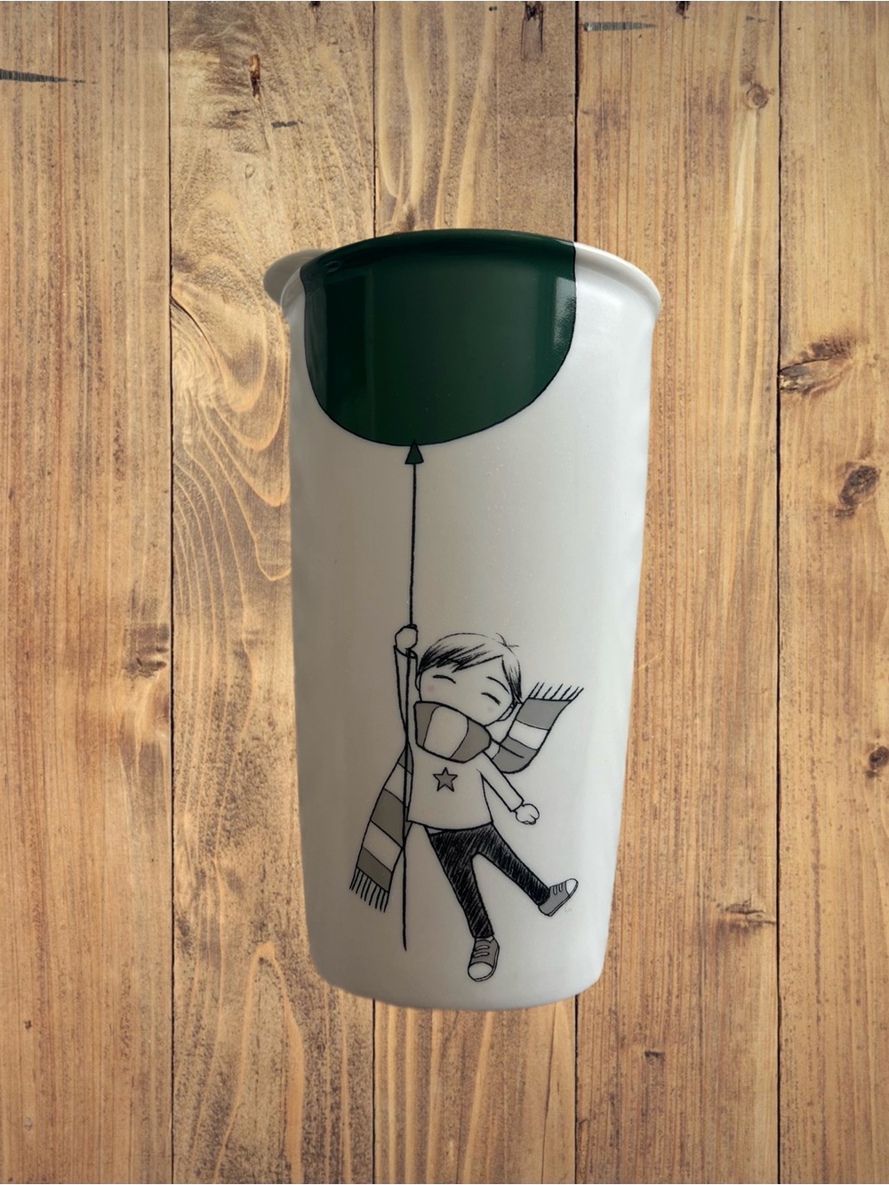 Starbucks “Boy with a Green Balloon” Travel Tumbler with Lid 12oz (2014 Dot Coll